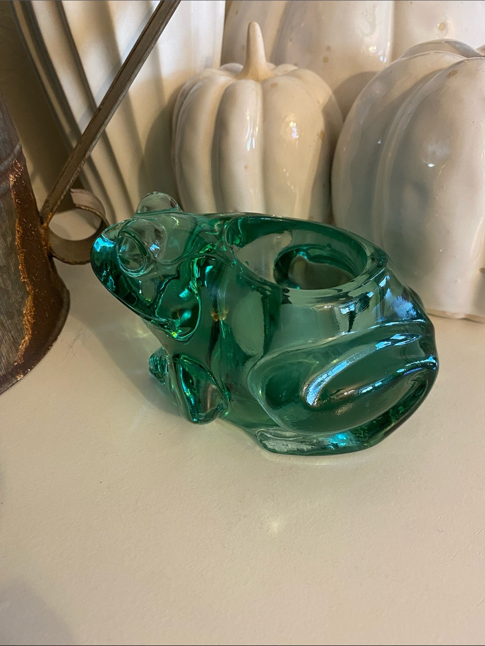 Vintage Green Indiana Glass Frog Votive Candle Holder